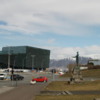 Harpa, viewed from Laekjargata street, Reykjavik: A large modern concert Hall and convention center, viewed from the city