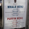 Menu, downtown Reykjavik: I must admit I've never seen puffin and whale on a menu before