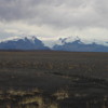 Vatnajokull glacier and lava field, with black sand