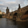 Charles Bridge photographed at dusk, Prague: The bridge itself is over 600 years old, with 30 statues on it