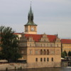 Prague -- View from the Charles Bridge: The highlighted building is the Bedřich Smetana Museum.