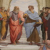 Vatican Museum -- Detail of "The School of Athens: Plato and Aristotle, Leonardo da Vinci inspiring the one on the left