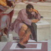 Vatican Museum -- Detail of "The School of Athens: Raphael include Michelangelo in this painting