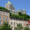 Quebec -- Basseville: The Chateau Frontenac seen high above on Cap Diamant, with the buildings of the lower city beneath it.