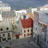 Quebec -- Basseville: Rooftops of the lower city and another of the terrific murals painted on old buildings.