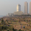Galle Face Green, at dusk: A popular place for people to walk and enjoy the ocean breezes