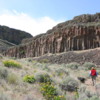Steamboat Rock State Park -- Hike near trailhead: The large mass of Steamboat Rock looms ahead