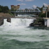 Spokane Falls -- Riverfront Park: This photo shows one of the two branches of the river, both with large falls, separated by the island on the left side of the photo.