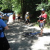 Lower Spokane River -- safety presentation: As is usual when rafting, one of the guides gives a thorough explanation of problems one might encounter on the river and how to deal with them