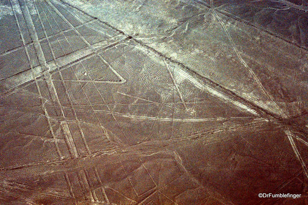 Nazca lines, Peru. Aerial view of geometric shapes and a spider