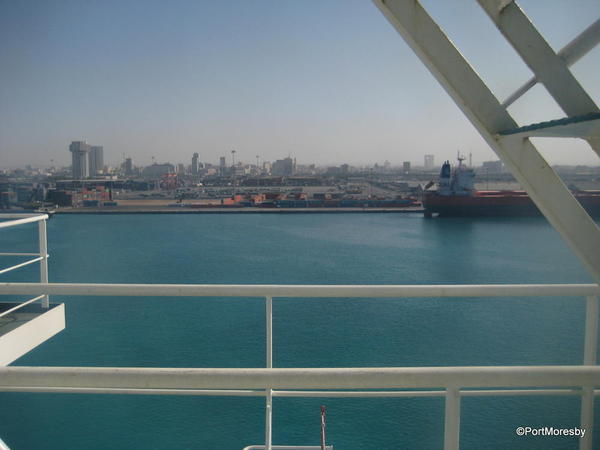 Turquoise water in the Port of Jeddah.