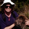 My wife, Sylvia, holding a short-beaked echidna.: They're very gentle creatures, but prickly and need to be carefully held.