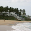 Tangalla Bay Resort viewed from the beach: Notice the layering of cabins (rooms) as the resort stretches down the hill