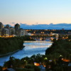 View of the Bow River and Calgary City Center, including the Calgary Peace Bridge