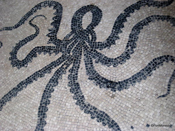 Bath floor mosaic.