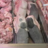Meat display, San Telmo Market: (L to R) braided intestines, tongue and ribs