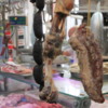 Meat display, San Telmo Market: (L to R) blood sausage, soup bones, ribs