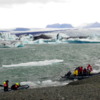 Jokulsarlon, Iceland: Tourists returning from viewing the iceberg-studded Jokulsarlon.