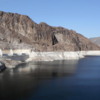 Looking upriver across Lake Mead from the Hoover Dam: The water level is low (white band on rocks shows how low)
