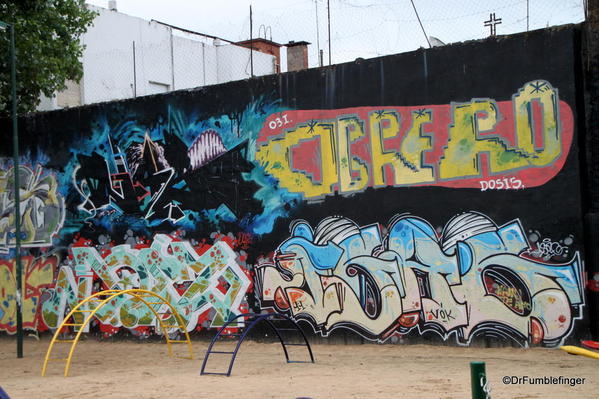 Street art in a playground in the Colegiales barrio.