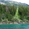 Upper Waterton Lake: The cleared area demarcates the border between the USA and Canada