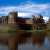 Caerphilly Castle, Wales: Moat with the leaning southeast tower