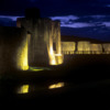 Caerphilly Castle, Wales.  Lite up at night