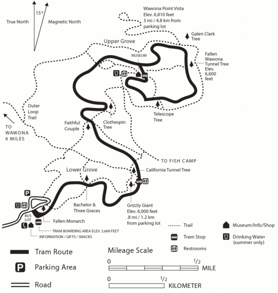 Mariposa Grove Hiking Map (courtesy of NP maps)
