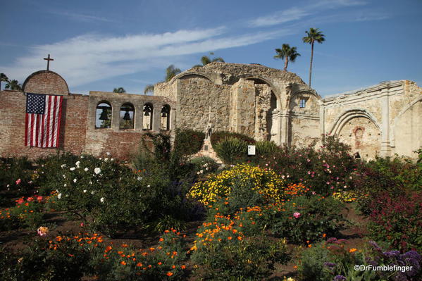 Mission San Juan Capistrano. Garden, Bell Wall, Great Stone Church