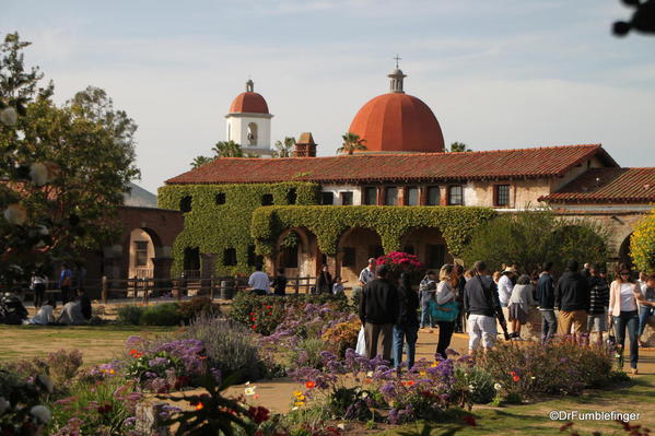 Mission San Juan Capistrano. Courtyard view of Basilica