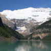 Lake Louise, Banff National Park: Mt.. LeFroy (L) and Mt. Victoria (R) provide backdrop, both with hanging glaciers.