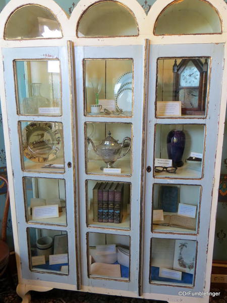 Curio cabinet with Steinbeck memorabilia, Steinbeck House, Salinas, California