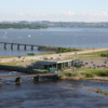 View from falls viewing platform towards St. Lawrence River and the visitor center
