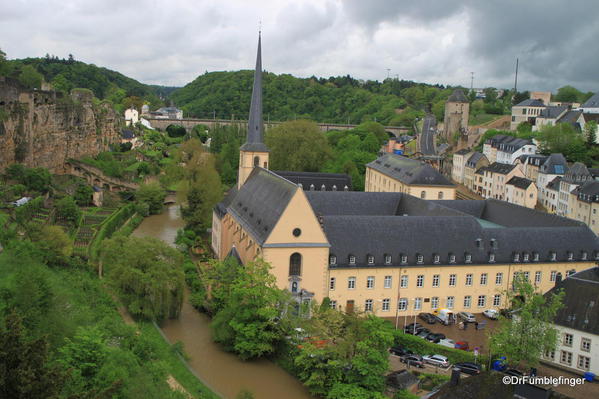 Luxembourg City. Ramparts, River and Church