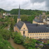 Luxembourg City.  Ramparts, River and Church