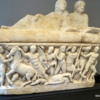 Getty Villa.   Sarcophagus scenes of Achilles life.  Greek  150 AD