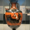 Getty Villa.  Greek pottery Prize vase with olive oil 350 bc