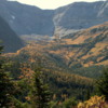 Views of the Continental Divide from Ptarmagin Cirque, Highwood Pass: Note the many golden-colored larches
