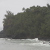 Tropical storm conditions existed  with rains and strong surf.  Kalihiwai: Note the surfers bobbing up and down, enjoying the surges