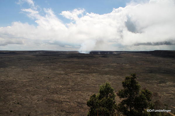 Volcanoes National Park. Smoke rises from the Halema'uma'u crater within the Kilauea Crater