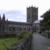 Approach to St. David Cathedral, Wales.  West end and nave are seen.