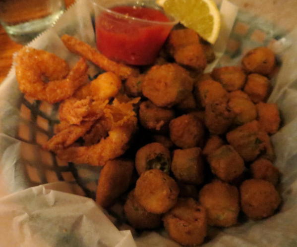 Jestine's Restaurant, Charleston, South Carolina. Fried Okra and shrimp