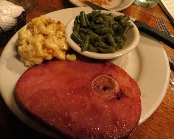 Jestine's Restaurant, Charleston, South Carolina.Ham, Mac and cheese, green beans