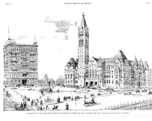 Plans for proposed Victoria Square, with Old City Hall to the right.