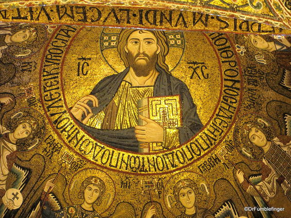 Cappella Palantina, Palermo, Sicily. Christ Pantocrator is the central focus, surrounded by angels