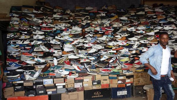 Ethiopia Addis Merkato and More Shoes. Shoes stacked to the ceiling