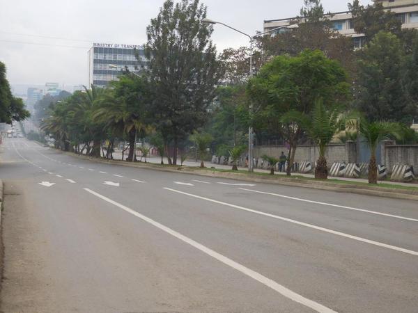 Ethiopia Street on a Holiday. Walking to work is a breeze without traffic.