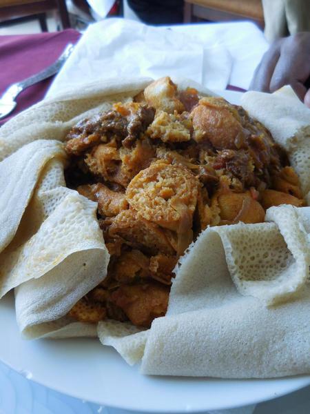 Injera at Haile Restuarant. Injera with spices and beef (traveling companion ate this)