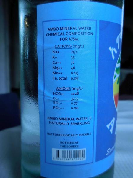 Natural Ethiopian Sparkling Water. Note the sign: Bacteriologically Potable!