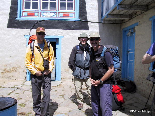Getting ready to hit the road, Namche Bazaar. Conrad Anker to the left